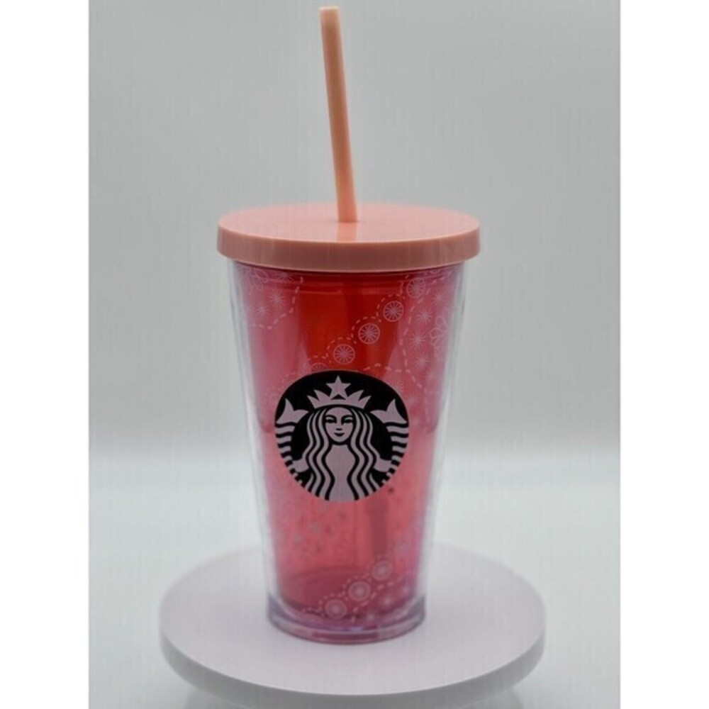 Starbucks Peach Acrylic Floral Tumbler  16oz NEW